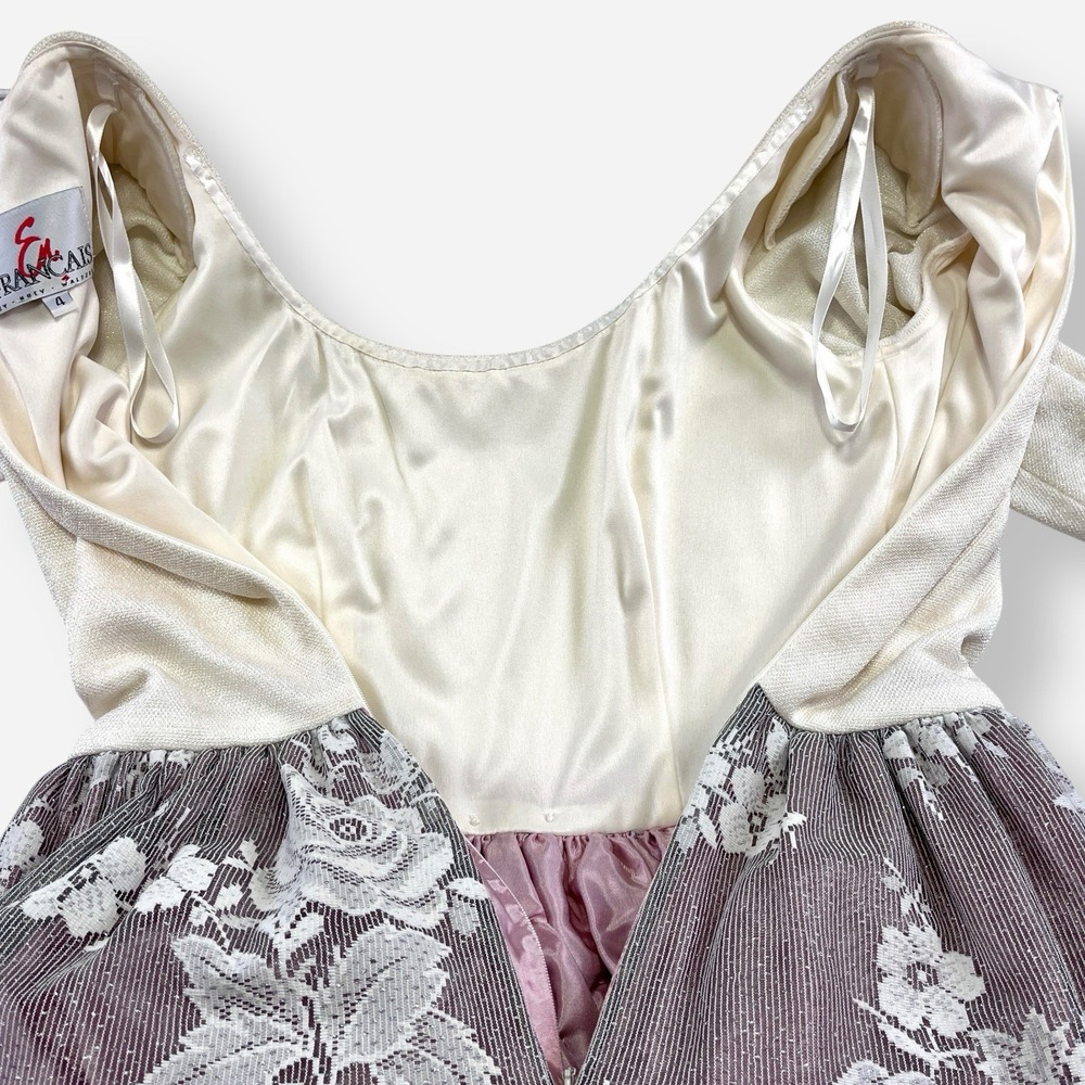 Vintage En Francais‎ by Huey Waltzer Midi Dress Lace Cream Half Sleeve Purple - Picture 7 of 12